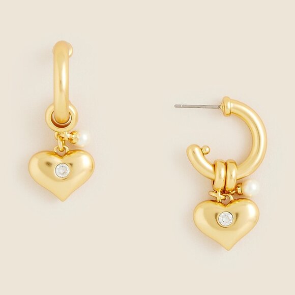 J. Crew Crystal Gold Heart Charm Earrings/NWT - Picture 1 of 7